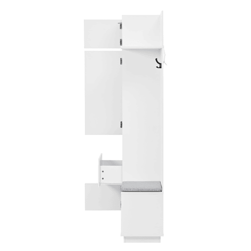 Roupeiro compacto 120x40x90 cm - Espelho, banco, sapateira e ganchos - Branco