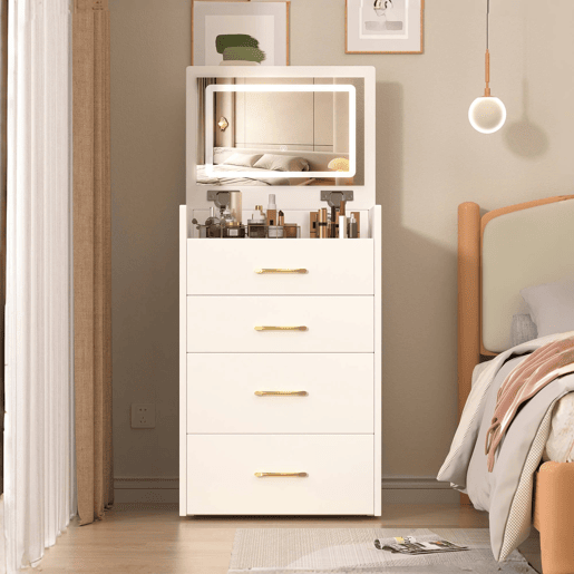 Tocador 3 em 1 60x40x118 cm - espelho aberto, cristal, 3 gavetas - branco Tocador 3 em 1 60x40x118 cm - espelho aberto, cristal, 3 gavetas - branco