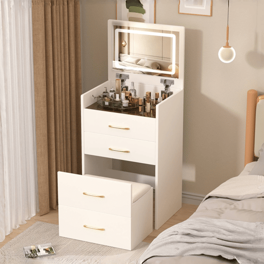 Tocador 3 em 1 60x40x118 cm - espelho aberto, cristal, 3 gavetas - branco Tocador 3 em 1 60x40x118 cm - espelho aberto, cristal, 3 gavetas - branco