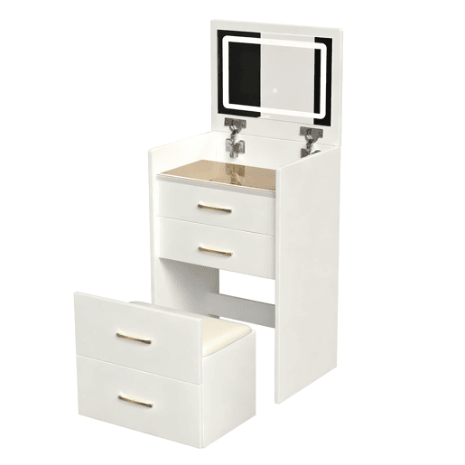 Tocador 3 em 1 60x40x118 cm - espelho aberto, cristal, 3 gavetas - branco Tocador 3 em 1 60x40x118 cm - espelho aberto, cristal, 3 gavetas - branco