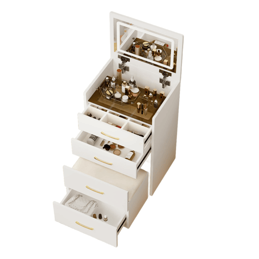 Tocador 3 em 1 60x40x118 cm - espelho aberto, cristal, 3 gavetas - branco Tocador 3 em 1 60x40x118 cm - espelho aberto, cristal, 3 gavetas - branco