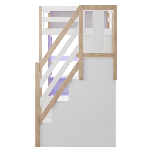 Cama alta de madeira 90x200 cm - secretária e armário com arrumação e LED - branconatural