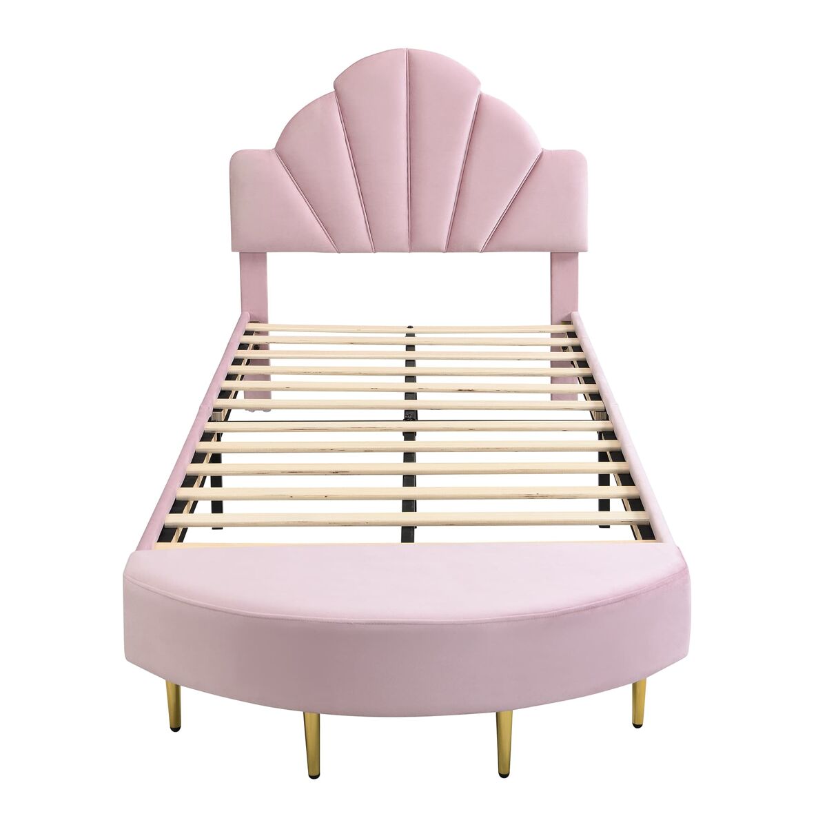 Cama individual tapizada 90x200 - cabecero de terciopelo, banco a juego, marco estable - rosa