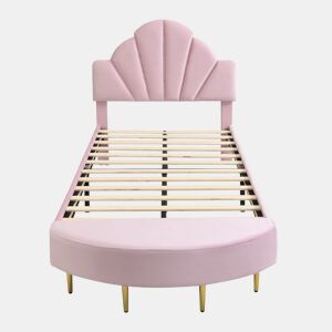 Cama individual estofada 90x200 - Cabeceira em veludo, banco a condizer, estrutura estável - Rosa