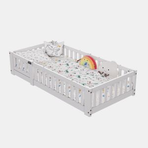 Cama cabana infantil 80x160 cm - pinho maciço - proteção antiqueda - estrado de ripas - branca - estilo lúdico