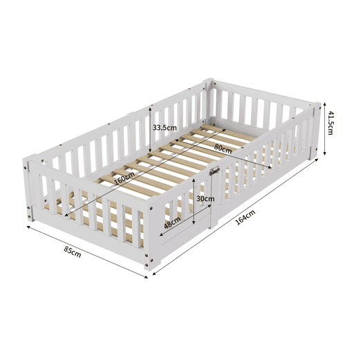 Cama cabana infantil 80x160 cm - pinho maciço - proteção antiqueda - estrado de ripas - branca - estilo lúdico