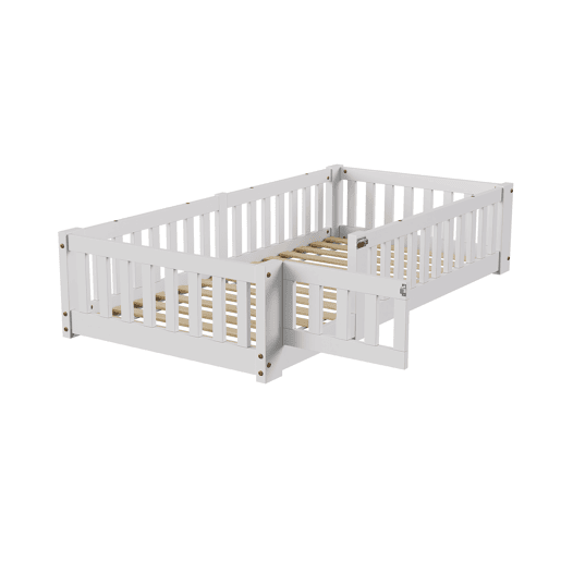 Cama cabana infantil 80x160 cm - pinho maciço - proteção antiqueda - estrado de ripas - branca - estilo lúdico