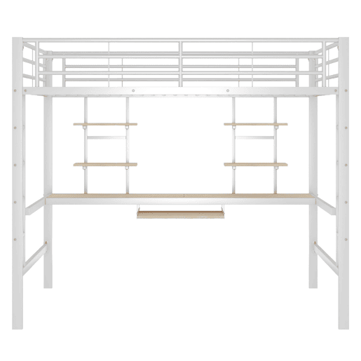 Cama alta 140x200 - com secretária e 2 estantes, metálica - branca