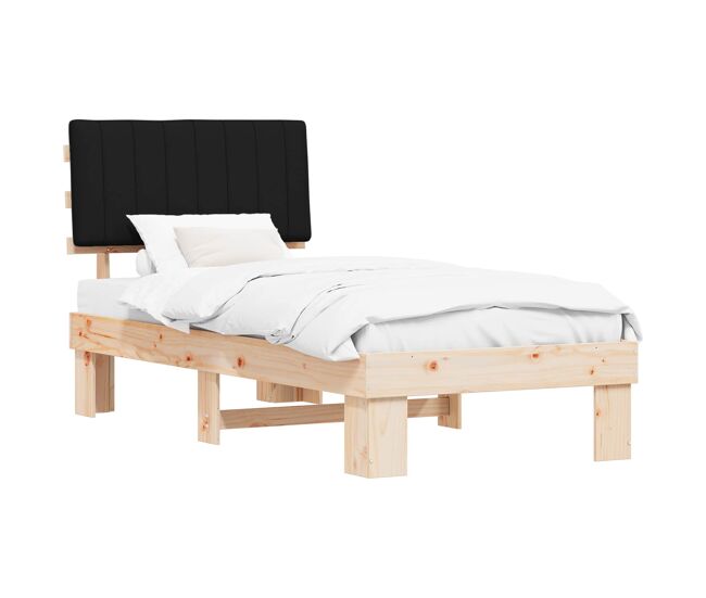 Estructura de cama simple para adultos con cabecera - tapizada negro 90 x 200 cm
