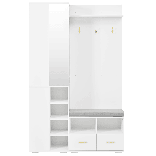 Conjunto de hall de entrada 120x35x190 cm - armário, cabide, sapateira, espelho, 3 ganchos, 2 gavetas - Branco