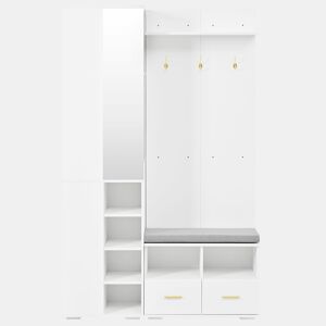 Conjunto de hall de entrada 120x35x190 cm - armário, cabide, sapateira, espelho, 3 ganchos, 2 gavetas - Branco