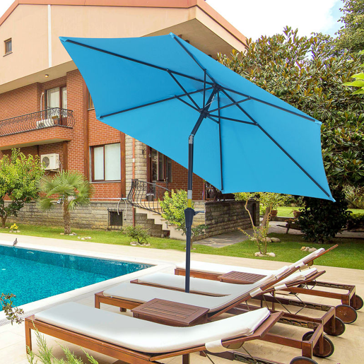 Outsunny Chapéu de Sol de Jardim Ø260x235 cm Chapéu de Sol Reclinável com Manivela Mastro Desmontável em Alumínio e 6 Varetas de Metal para Terraço Exterior Varanda Azul