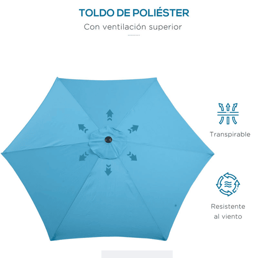 Outsunny Chapéu de Sol de Jardim Ø260x235 cm Chapéu de Sol Reclinável com Manivela Mastro Desmontável em Alumínio e 6 Varetas de Metal para Terraço Exterior Varanda Azul