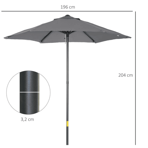Outsunny Chapéu de Sol para Terraço Exterior Ø2x2 m com Cobertura Ventilada e Mastro Desmontável de Alumínio para Jardim e Pátio Cinzento Escuro