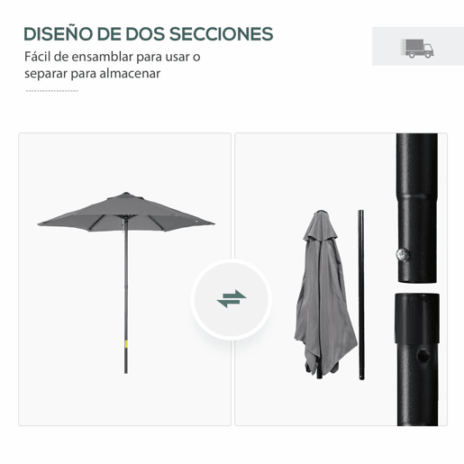 Outsunny Chapéu de Sol para Terraço Exterior Ø2x2 m com Cobertura Ventilada e Mastro Desmontável de Alumínio para Jardim e Pátio Cinzento Escuro