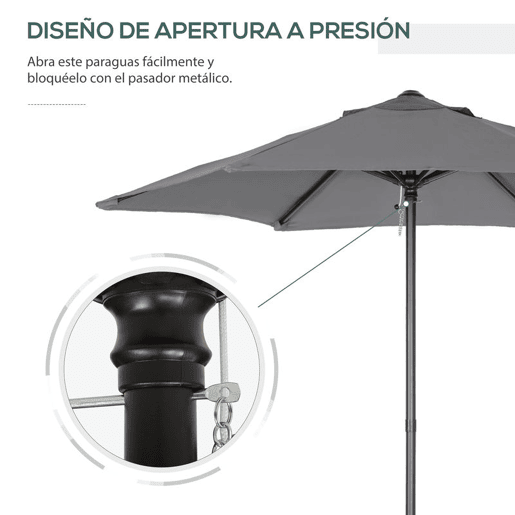 Outsunny Chapéu de Sol para Terraço Exterior Ø2x2 m com Cobertura Ventilada e Mastro Desmontável de Alumínio para Jardim e Pátio Cinzento Escuro