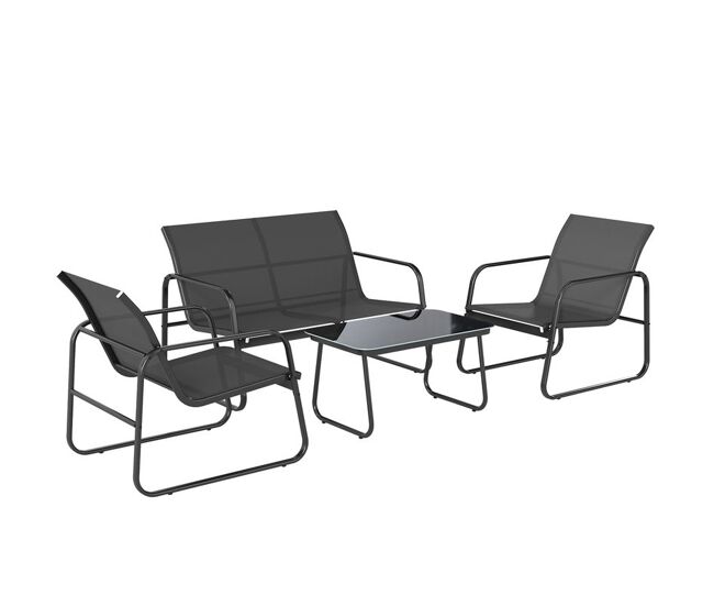 Outsunny conjunto jardín exterior de 4 piezas, muebles jardín exterior con sofá de 2 plazas, 2 sillones, mesa de vidrio templado, tela de textilene transpirable, estructura de acero, gris oscuro