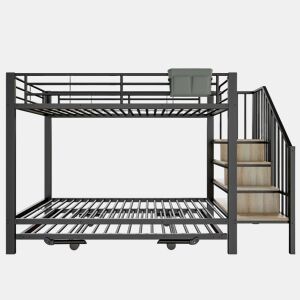 Beliche, 90 x 200 cm, 180 x 200 cm - Estrutura em ferro, design multifuncional, com arrumação - Preto