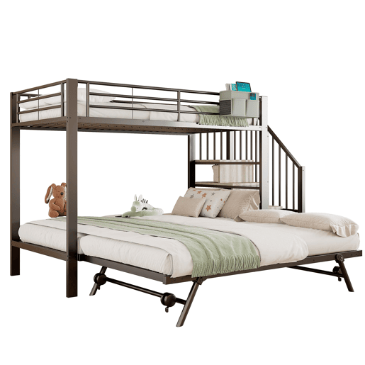 Beliche, 90 x 200 cm, 180 x 200 cm - Estrutura em ferro, design multifuncional, com arrumação - Preto