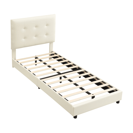 Cama infantil estofada 90x200 cm - cabeceira acolchoada em forma de biscoito - bege