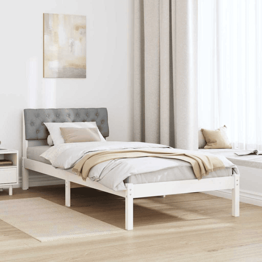 Estrutura de cama de solteiro para adultos Branco e cinza claro 90 x 200 cm