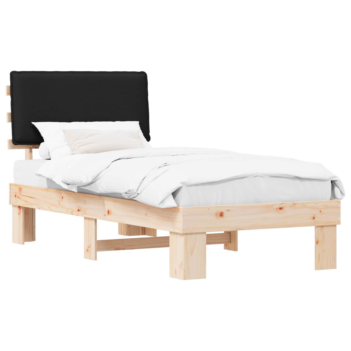 Estructura de cama simple para adultos 103x211 Negro/ Madera