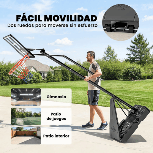 SPORTNOW Tabela de Basquetebol para Exterior, Altura Ajustável 245-305 cm, Cesto Portátil com Rodas, Base Preenchível, Placa Resistente e Sistema de Retorno para Adultos e Adolescentes