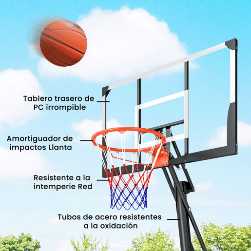 SPORTNOW Tabela de Basquetebol para Exterior, Altura Ajustável 245-305 cm, Cesto Portátil com Rodas, Base Preenchível, Placa Resistente e Sistema de Retorno para Adultos e Adolescentes
