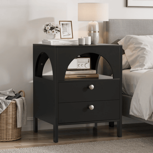 Mesa de cabeceira 45x40x58 cm - 2 gavetas e 1 prateleira aberta - Preto