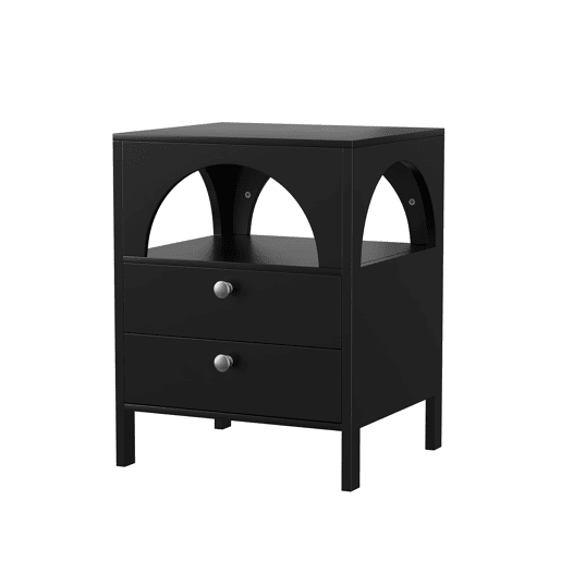 Mesa de cabeceira 45x40x58 cm - 2 gavetas e 1 prateleira aberta - Preto
