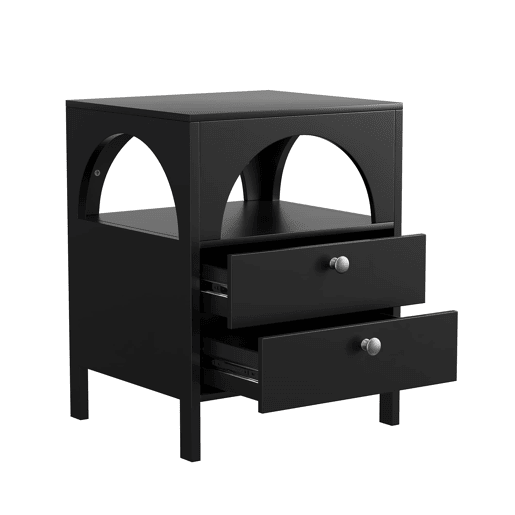 Mesa de cabeceira 45x40x58 cm - 2 gavetas e 1 prateleira aberta - Preto