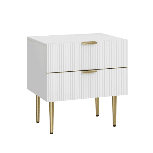 Mesa de cabeceira - design ondulado, 2 gavetas, pernas metálicas - branco
