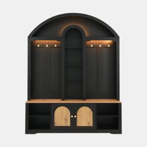 Armário multifuncional para hall de entrada 150 cm - com sapateira, prateleiras e ganchos - Preto