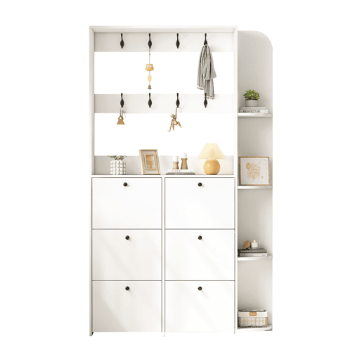 Garderobenständer 20x24x200 cm - Sapateira multifuncional 3 em 1, 8 ganchos, 5 prateleiras - Branco