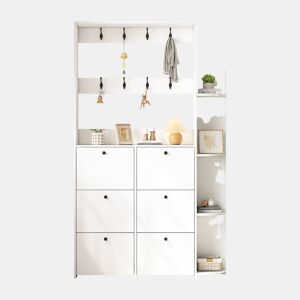 Garderobenständer 20x24x200 cm - Sapateira multifuncional 3 em 1, 8 ganchos, 5 prateleiras - Branco