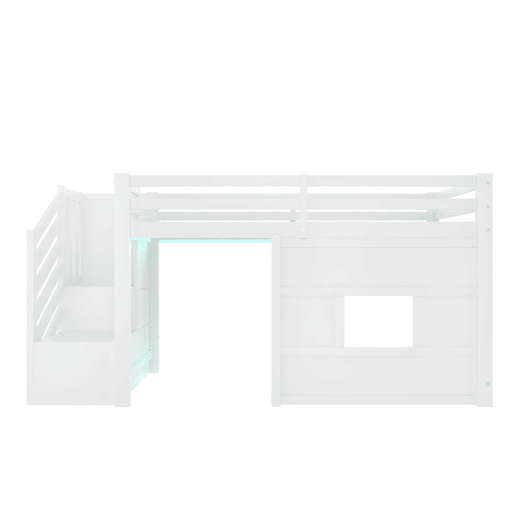 Cama alta 90x200 - com escada de arrumação e janela - Branco