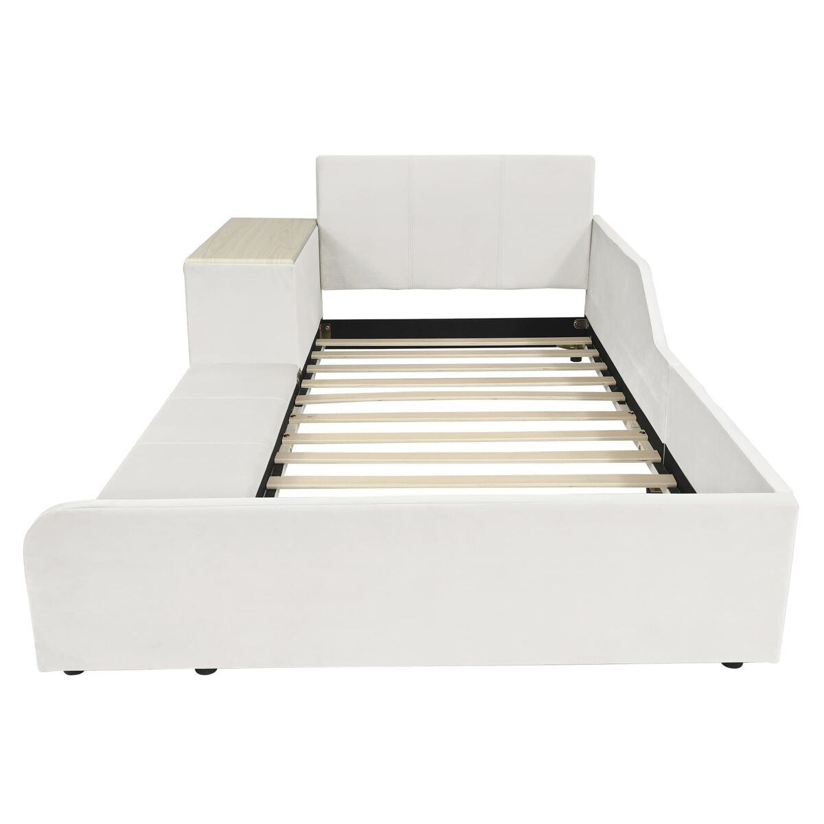 Cama individual tapizada 90x200 - escritorio y taburete, cabecero suave, somier de madera - blanco