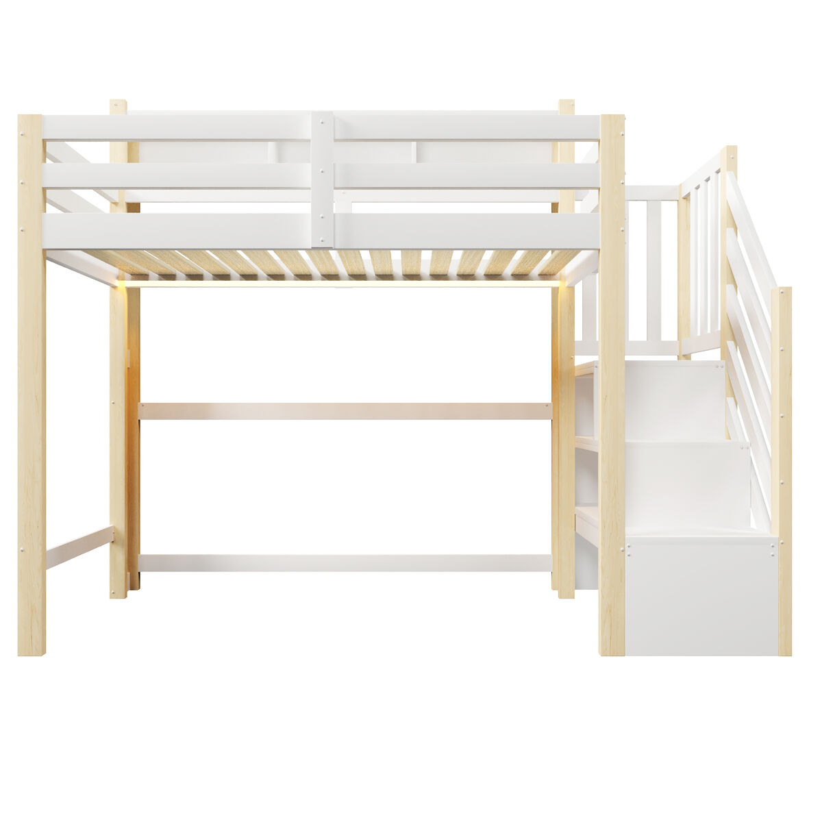 Cama alta para niños 112x253 Natural/ Blanco