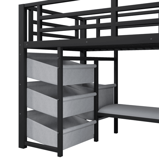 Cama alta 90x200 cm - Com almofada, arrumação, LED multicolorido, ganchos - Preto