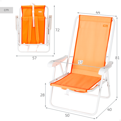 Aktive Beach Cadeira de praia dobrável laranja com mochila 44x40x81cm