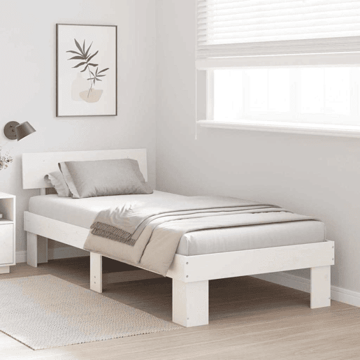 Estrutura de cama de solteiro para adultos - Branco 75 x 190 cm Madeira de Pinheiro Sólida