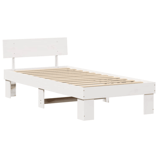 Estrutura de cama de solteiro para adultos - Branco 75 x 190 cm Madeira de Pinheiro Sólida
