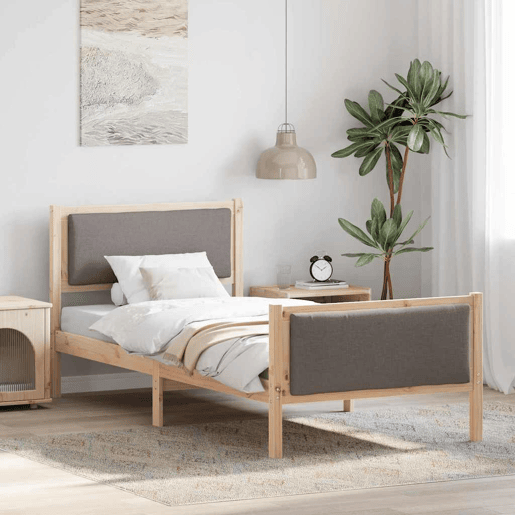 Estrutura de cama de solteiro Design, Cinzento-acastanhado 90 x 200 cm tecido