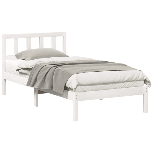 Estrutura de cama de solteiro para adultos - Branco 75 x 190 cm Madeira de Pinheiro Sólida