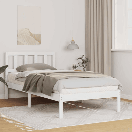 Estrutura de cama de solteiro para adultos - Branco 75 x 190 cm Madeira de Pinheiro Sólida