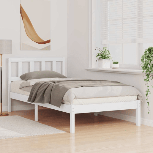 Estrutura de cama de solteiro para adultos - Branco 75 x 190 cm Madeira de Pinheiro Sólida