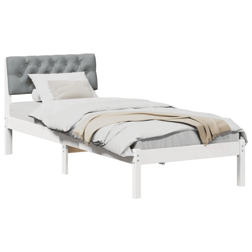 Estrutura de cama de solteiro para adultos Branco e cinza claro 75 x 190 cm