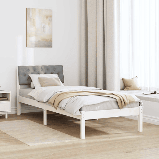 Estrutura de cama de solteiro para adultos Branco e cinza claro 75 x 190 cm
