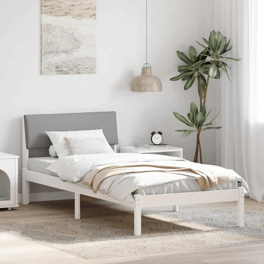 Estrutura de cama de solteiro para adultos Branco e cinza claro 90 x 200 cm