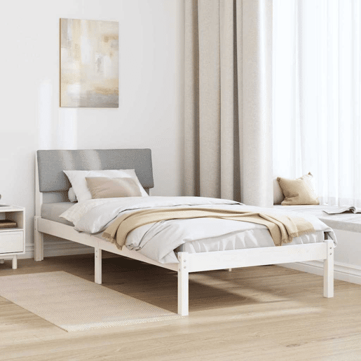 Estrutura de cama de solteiro para adultos Branco e cinza claro 90 x 200 cm